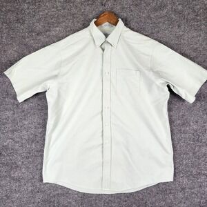 LL Bean Shirt Mens Size 16.5 Reg Wrinkle Free Oxford Short Sleeve Light Green‎